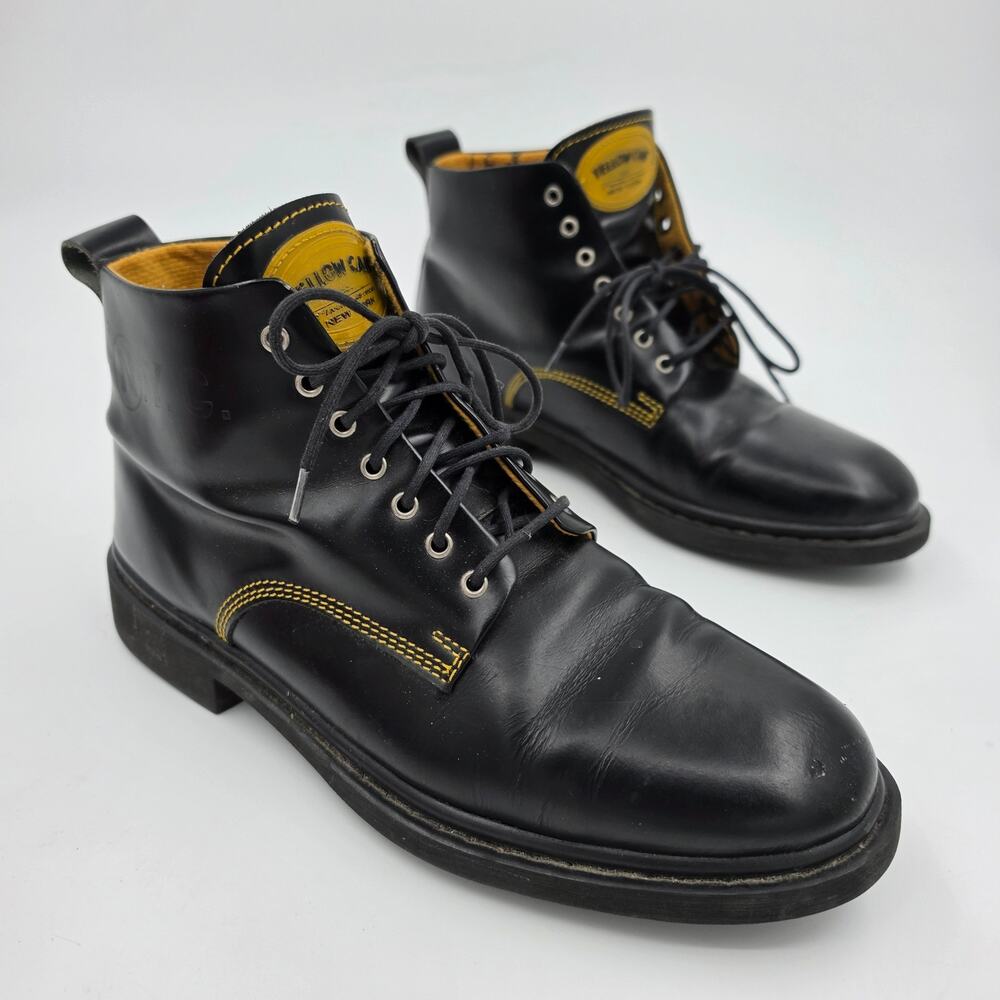 Yellow Cab Men Black Leather Combat Boots Size 44 US 11 Made in Portugal Vintage